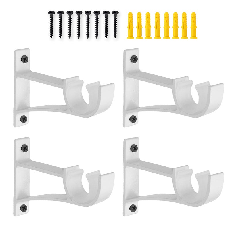 AddGrace 4 Pack Heavy duty Curtain Rod Bracket Single Curtain Rod Holders for 0.8 to 1 Inch Drapery Rod Sturdy Curtain Rod Hooks for Living Room Bedroom Bathroom White - Image 1